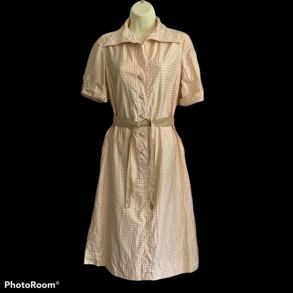 Vintage Dresses & Skirts - Vtg McMullen gold houndstooth shirtwaist dress/original belt
